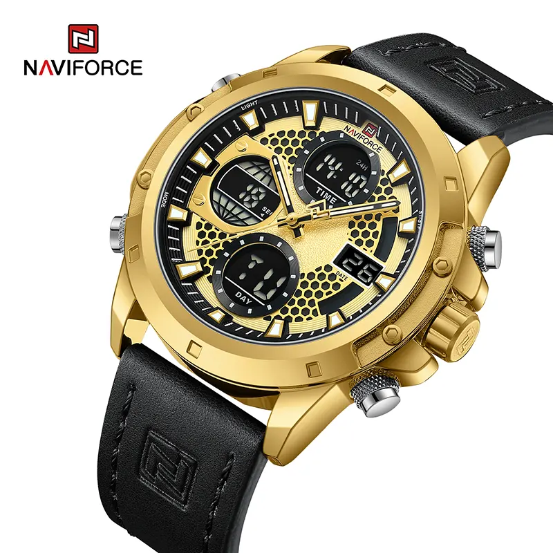Naviforce NF9225 Dual-time Gold Dial Men's Watch
